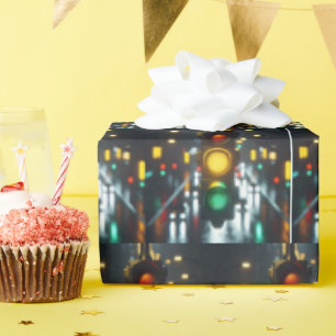 Papier Cadeau Feu De Circulation En Ville La Nuit