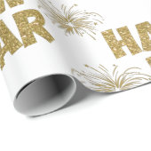Papier Cadeau feu de la nouvelle année or happy (Coin rond)
