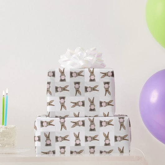 Papier Cadeau Feu de lapin rose bulle gomme (Cadeaux de fête)