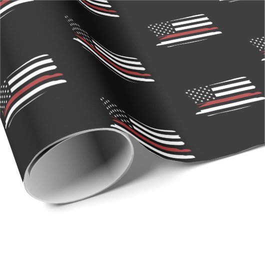 Papier Cadeau Feu de pompier mince ligne rouge Secourir drapeau  (Coin rond)