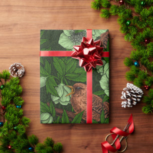 Papier Cadeau Feu et hellebore sur vert foncé