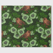 Papier Cadeau Feu et hellebore sur vert foncé (Plat)