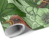 Papier Cadeau Feu et hellebore, vert clair (Coin rond)