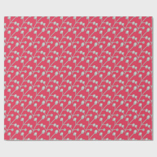 Papier Cadeau Feuillage argent gris motif sur fond rose rouge vi