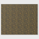 Papier Cadeau Feuillage botanique ocre sur fond noir (Plat)