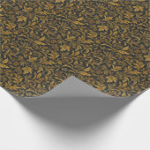 Papier Cadeau Feuillage botanique ocre sur fond noir (Coin)