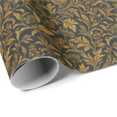 Papier Cadeau Feuillage botanique ocre sur fond noir (Coin rond)