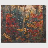 Papier Cadeau Feuillage d'Automne Bois Colorés Découpage (Plat)