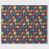 Papier Cadeau Feuillage d'automne botanique marine (Plat)