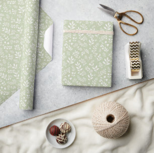 Papier Cadeau Feuillage d'automne neutre - Olive douce