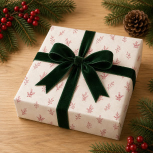Papier Cadeau Feuillage de Noël Élégant Verture Rouge Fêtes