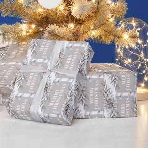 Papier Cadeau Feuillage d'hiver Tan et Grey Joyeux Noël
