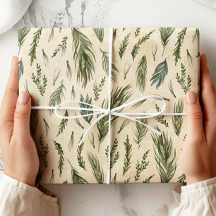 Papier Cadeau Feuillage d'hiver vert Kraft