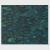 Papier Cadeau Feuillage enchanté : Feuilles verts sur bleu foncé (Plat)