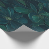 Papier Cadeau Feuillage enchanté : Feuilles verts sur bleu foncé (Coin)