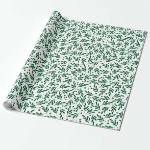 Papier Cadeau Feuillage festif vert et blanc Fêtes de fin d'an