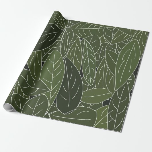 Papier Cadeau Feuillage Feuille vert (Déroulé)