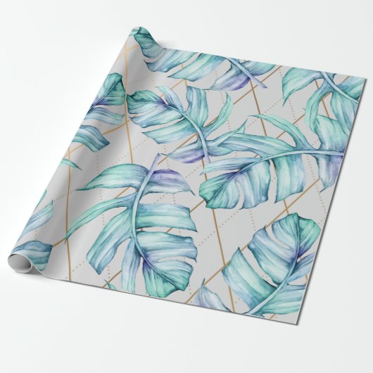 Papier Cadeau Feuillage géométrique tropical (Déroulé)