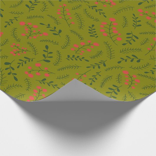 Papier Cadeau Feuillage rouge vert olive rustique motif (Coin)