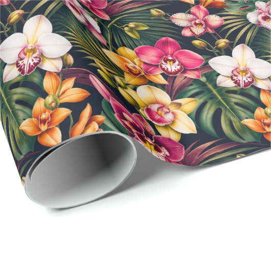 Papier Cadeau Feuillage tropical vibrant d'orchidée (Coin rond)
