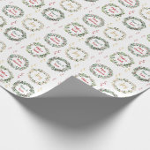 Papier Cadeau Feuillage vert Rouge Berry Monogramme de Noël (Coin)