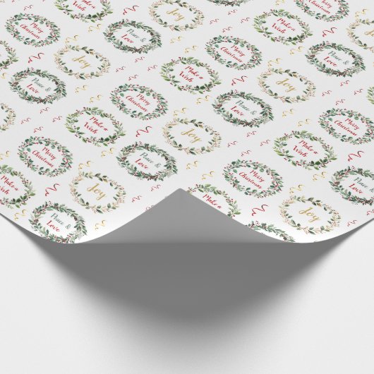 Papier Cadeau Feuillage vert Rouge Berry Monogramme de Noël (Coin)