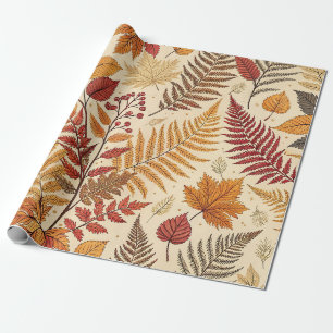 Papier Cadeau Feuillages et baies d'automne - Tons chauds