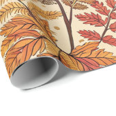 Papier Cadeau Feuillages et baies d'automne - Tons chauds (Coin rond)