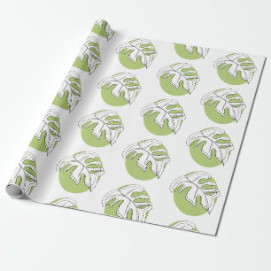 Papier Cadeau Feuille abstraite de Monstera noire dessinée à la