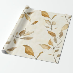 Papier Cadeau Feuille botanique organique et brindille Brun terr