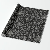 Papier Cadeau Feuille Classé Floral Art Motif sur gris noir (Déroulé)