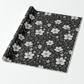 Papier Cadeau Feuille Classique Floral Art Motif Sur Grey Black (Déroulé)