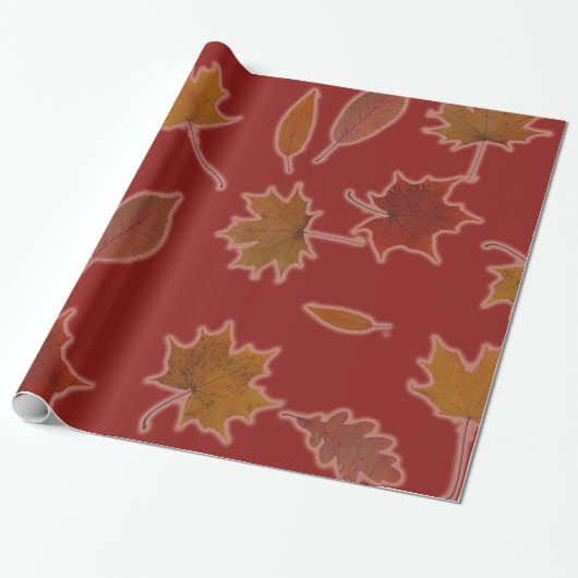Papier Cadeau Feuille d'automne d'or sur la couleur faite sur (Déroulé)