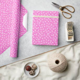 Papier Cadeau feuille de banane tropicale et fleurs rose botaniq