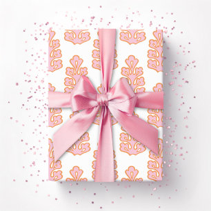 Papier Cadeau Feuille de chêne en rose et orange