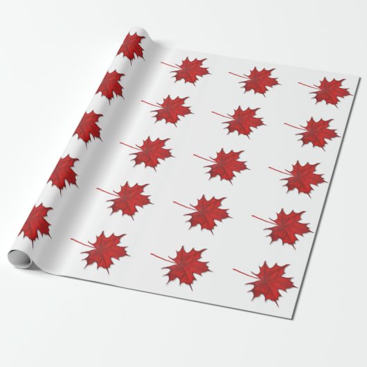 Papier Cadeau Feuille de Érable Rouge Moderne d'Action de Grâce (Déroulé)