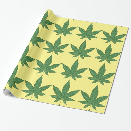 Papier Cadeau Feuille de mauvaises herbes vert sur papier d'enve (Déroulé)