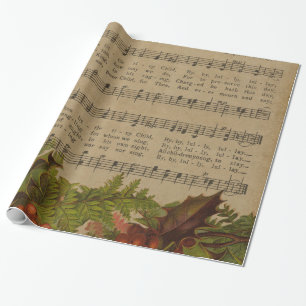 Papier Cadeau Feuille de musique vintage de chant de Noël