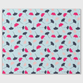 Papier Cadeau Feuille de Navy Blue, Pink, Light Blue Ginkgo (Plat)