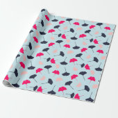 Papier Cadeau Feuille de Navy Blue, Pink, Light Blue Ginkgo (Déroulé)