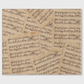 Papier Cadeau Feuille de notes musicales vintages Brown (Plat)