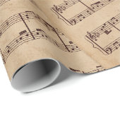 Papier Cadeau Feuille de notes musicales vintages Brown (Coin rond)