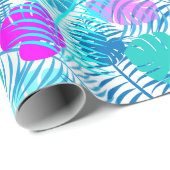 Papier Cadeau Feuille de palme tropicale bleu cool avec rose cha (Coin rond)