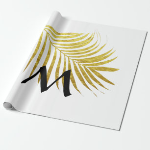 Papier Cadeau Feuille de palmier en feuille d'or tropicale Monog
