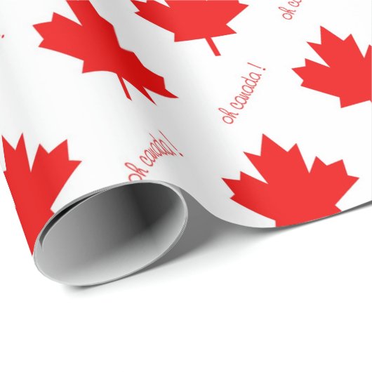 Papier Cadeau Feuille d'érable rouge canadienne en blanc (Coin rond)