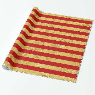 Papier Cadeau Feuille d'or élégante et motif rouge de rayure