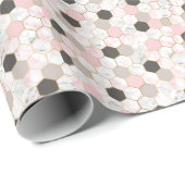 Papier Cadeau Feuille d'or géométrique, motif hexagone en marbre (Coin rond)