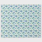 Papier cadeau Feuille et libellules bleues (Plat)