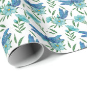 Papier cadeau Feuille et libellules bleues (Coin rond)