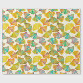 Papier Cadeau Feuille Gingko sur le sol motif sans couture. Aqua (Plat)